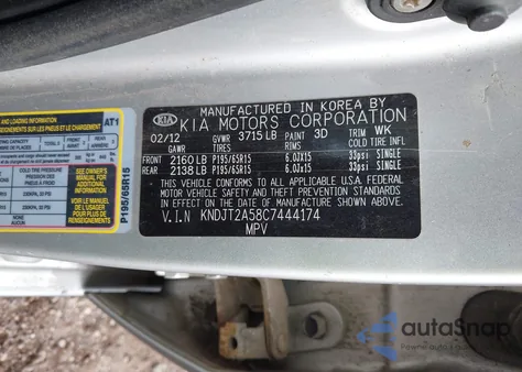 2012 Kia Soul z USA, uszkodzony, nr VIN KNDJT2A58C7444174